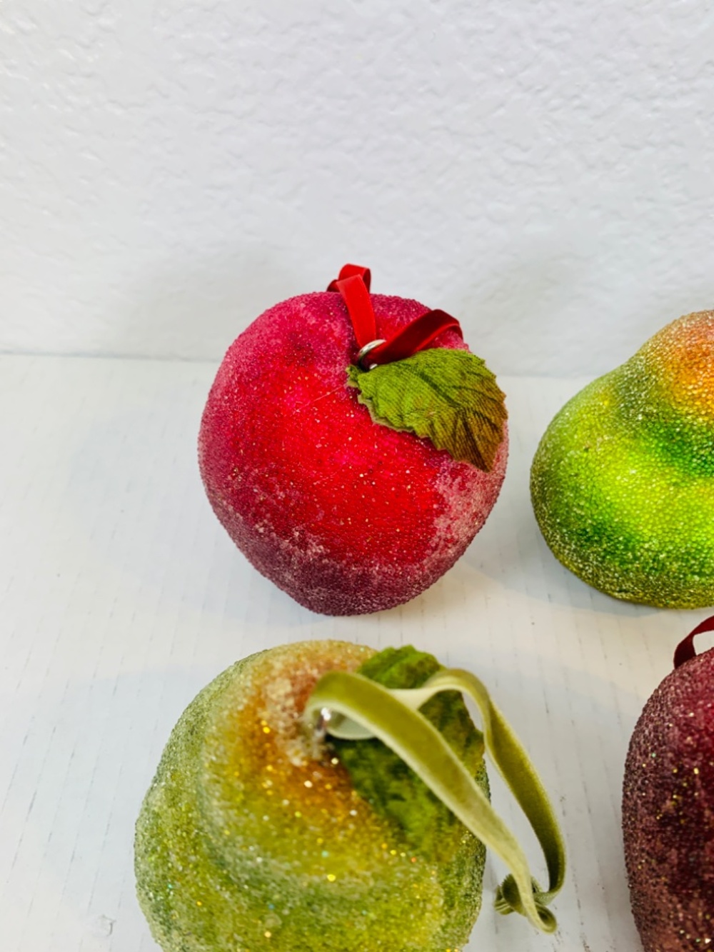 Frosted Sugared Icy Fruit Hanging Ornaments 9PC Set Apples Pears Life Size Decor - Picture 6 of 15